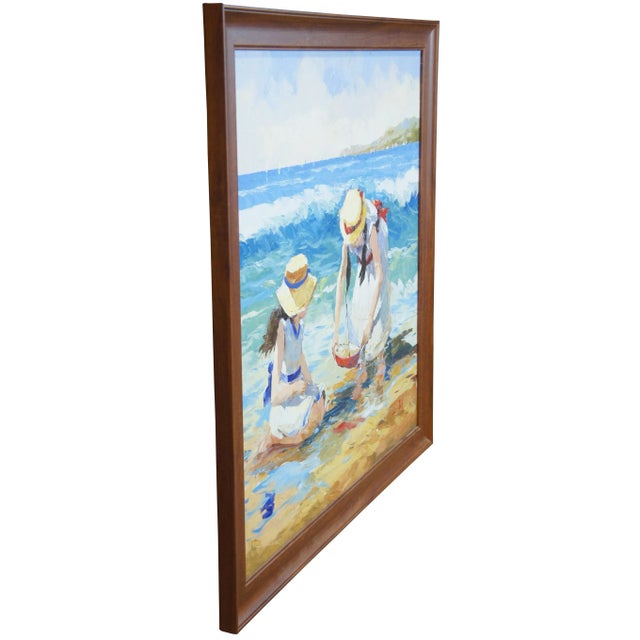 Impressionist Late 20th Century Impressionist Style Mother and Child on a Beach Oil Painting by Martha Cristel, Framed For Sale - Image 3 of 13