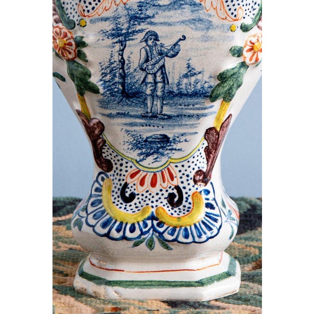 18th Century Dutch Delftware Polychrome Covered Baluster Vases, Set of 2 For Sale - Image 12 of 14