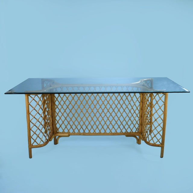 Vintage Lattice Rattan Dining Table For Sale - Image 4 of 5