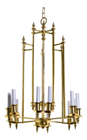 Vintage Twelve-Light Brass Skyscraper Chandelier