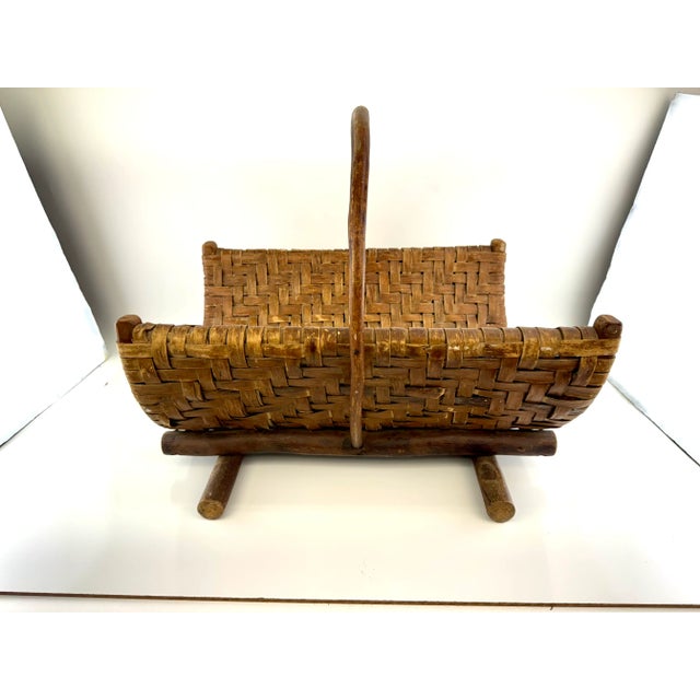 Wood Vintage Late 19th Century Woven Bentwood Log Basket For Sale - Image 7 of 12