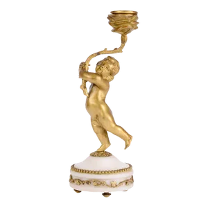 1870s French Gilt Bronze & Marble Putti Candle Holder
