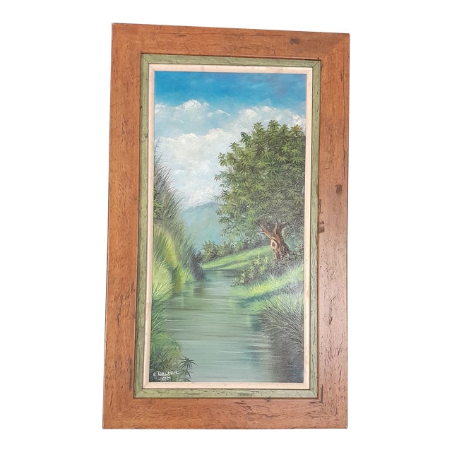 "Down by the River" Landscape Oil Painting Signed E.Walker, Framed For Sale