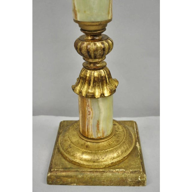 Wood Vintage Italian Hollywood Regency Carved Gold Giltwood & Marble Table Lamp For Sale - Image 7 of 12