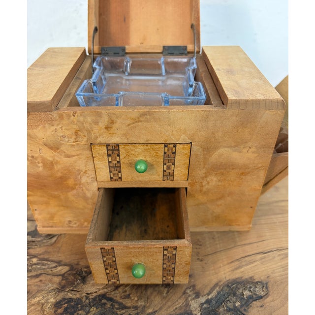 Brown Mid-Century Modern Art Deco Style Burr Walnut Smoker's Cabinet, 1950s For Sale - Image 8 of 9
