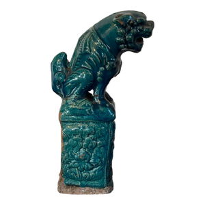 Antique 18th Century Chinese Monochrome Turquoise Glaze Foo Dog Lion