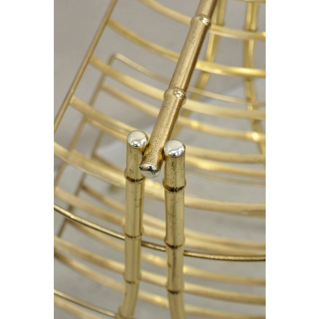 Late 20th Century Vintage Hollywood Regency Gold Metal Faux Bamboo 3 Tier Magazine Rack Stand For Sale - Image 5 of 10