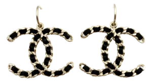 Chanel Gold CC Chain Black Ribbon XL Hoop Earrings, A Pair