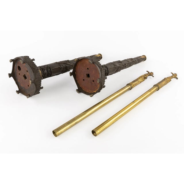 Pair of Antique Victorian Gothic Revival Gilt & Patinated Bronze Chimney Ornaments For Sale In Los Angeles - Image 6 of 8