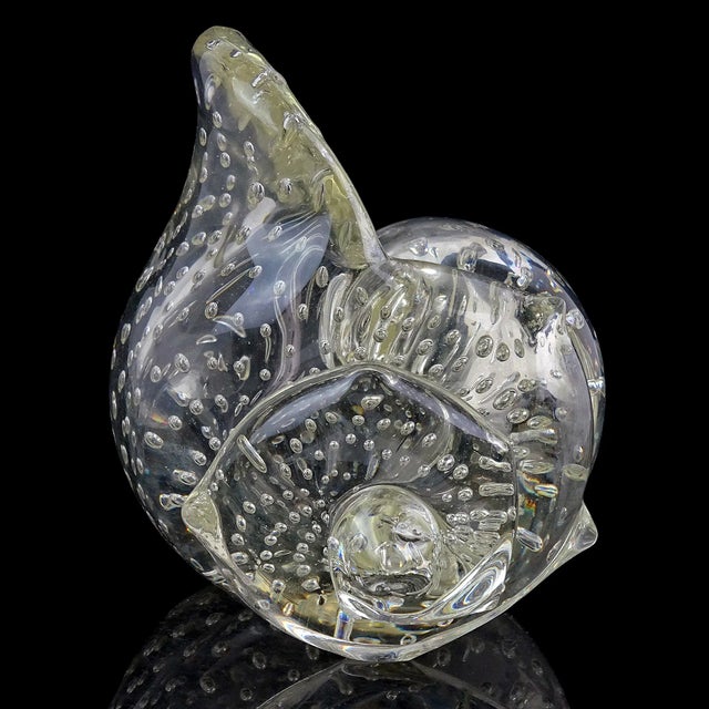 Mid 20th Century Antique Murano Seguso Vetri d'Arte Poli Italian Art Deco Glass Conch Seashell Figure Sculpture For Sale - Image 5 of 11