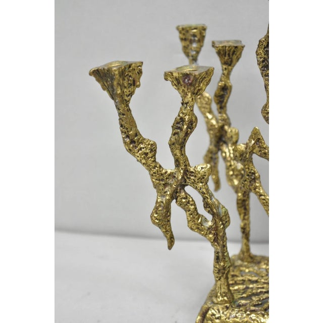 Metal Vintage Mid Century Modern Brutalist Brass Judaica Candelabra by Wainberg For Sale - Image 7 of 11