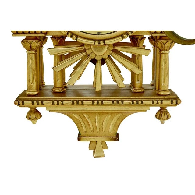 Vintage Swedish Gilt Carved Wood Wall Clock, 1950 For Sale - Image 4 of 5