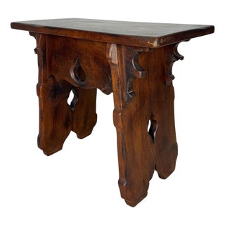 Rustic Hand-Carved Walnut Stool, 1910 For Sale