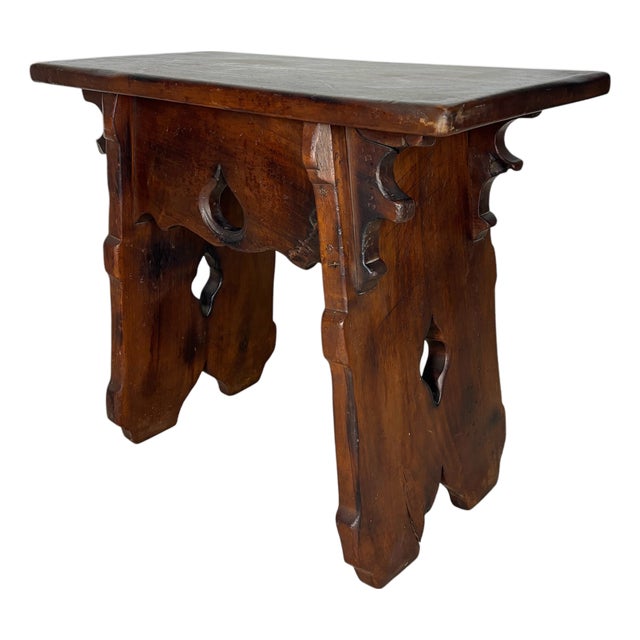 Rustic Hand-Carved Walnut Stool, 1910 For Sale