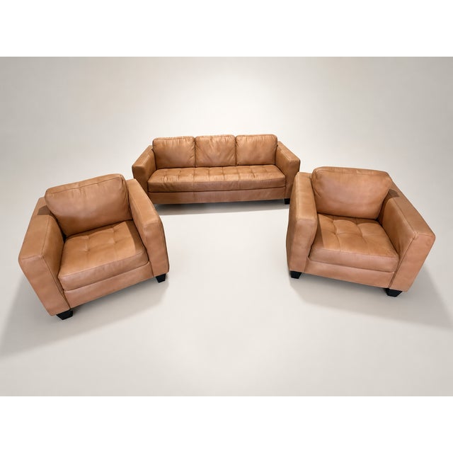 Loom Golden Light Leather Sofa & Lounge Chair Set Special Edition For Sale - Image 11 of 11