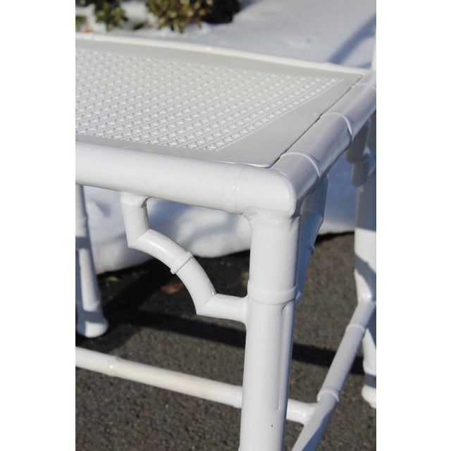 Hollywood Regency Chinoiserie Faux Bamboo Aluminum Patio Chairs—Set of 6 For Sale - Image 15 of 18