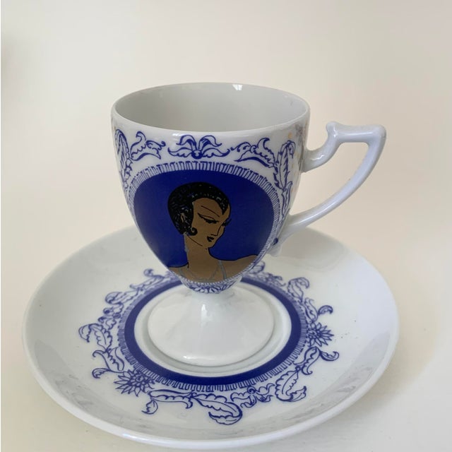 Blue Cups and Saucers by Monaco Porcelain Design, 1970s, Set of 6 For Sale - Image 8 of 13