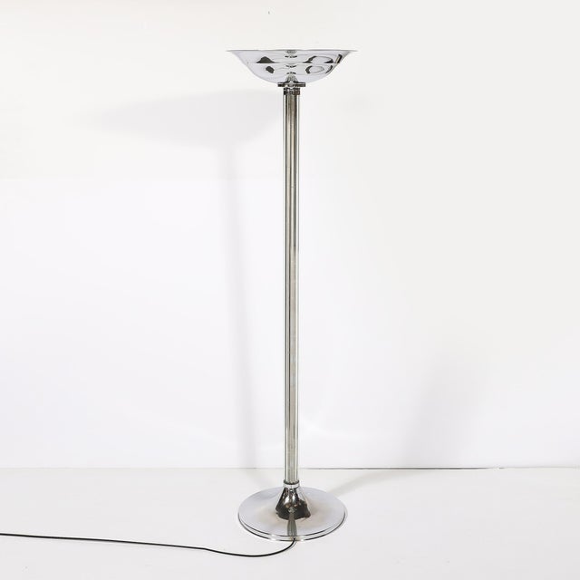 Pair of Art Deco Machine Age Chrome and Glass Rod Torchieres For Sale - Image 10 of 17