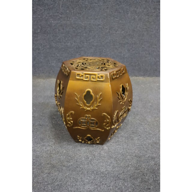 Late 20th Century Brass Chinoiserie Hexagonal Garden Stool For Sale - Image 5 of 6