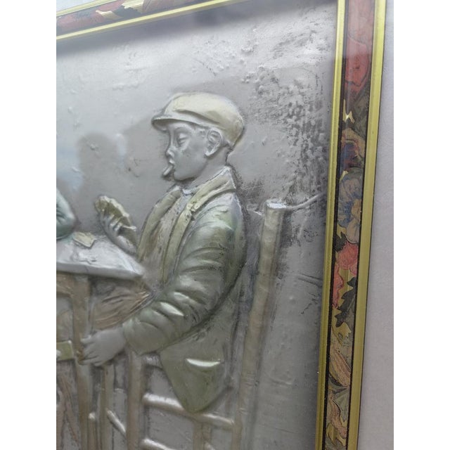 Card Game Bas-Relief on 925 Silver Plate by P. Valenti, 1950s For Sale - Image 10 of 14