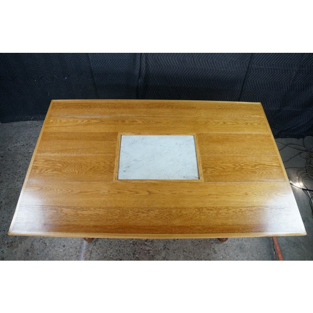 Wood Antique American Victorian Arts & Crafts Quartersawn Oak & Marble Dining Table For Sale - Image 7 of 15