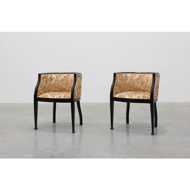 19th Century Antique Ebonised Tub Armchairs with Floral Upholstery, France, 1890s, Set of 2 For Sale - Image 5 of 11