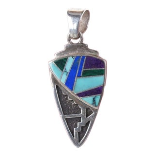 Vintage O James Navajo Channel inlay Arrowhead pendant from The Touch of Santa F For Sale