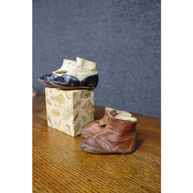 Traditional Antique Victorian Children’s Shoes & Illustrated Keepsake Box, 3-Piece Group For Sale - Image 3 of 16