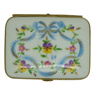 Limoges France Floral Ribbon Swags Decoree a La Main Paris Trinket Pill Box 3" For Sale