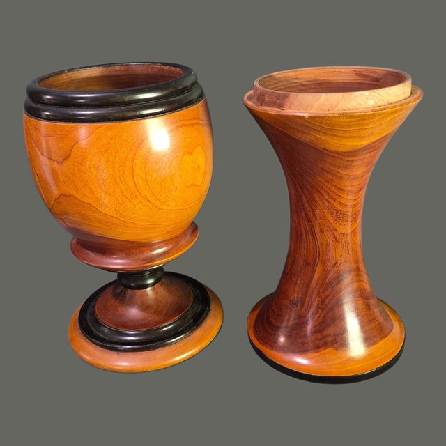 Brown Vintage Handmade Turned Wood Rustic Two Part Tall 24'' Floor Table Vase For Sale - Image 8 of 10