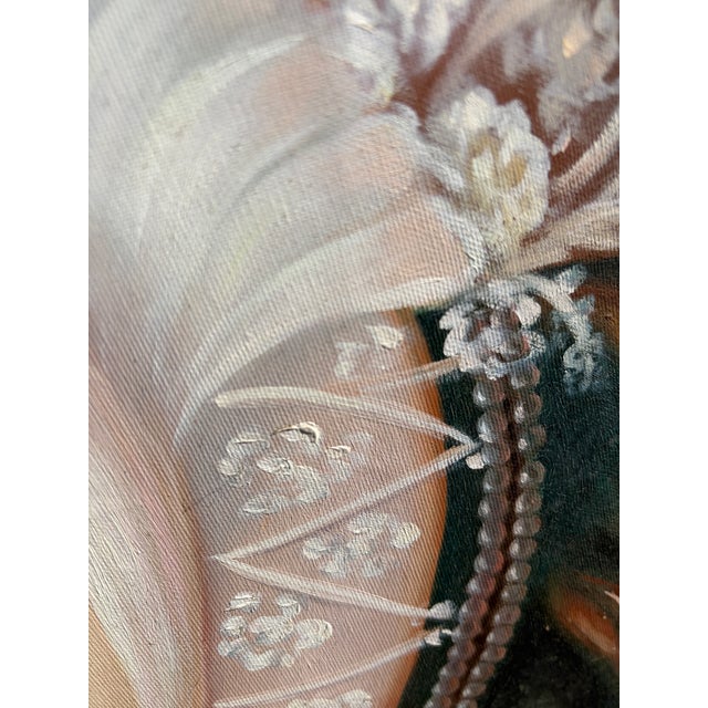 Wood Late 20th Century Oil on Canvas Portrait of a Woman in Ornate Carved Frame For Sale - Image 7 of 10