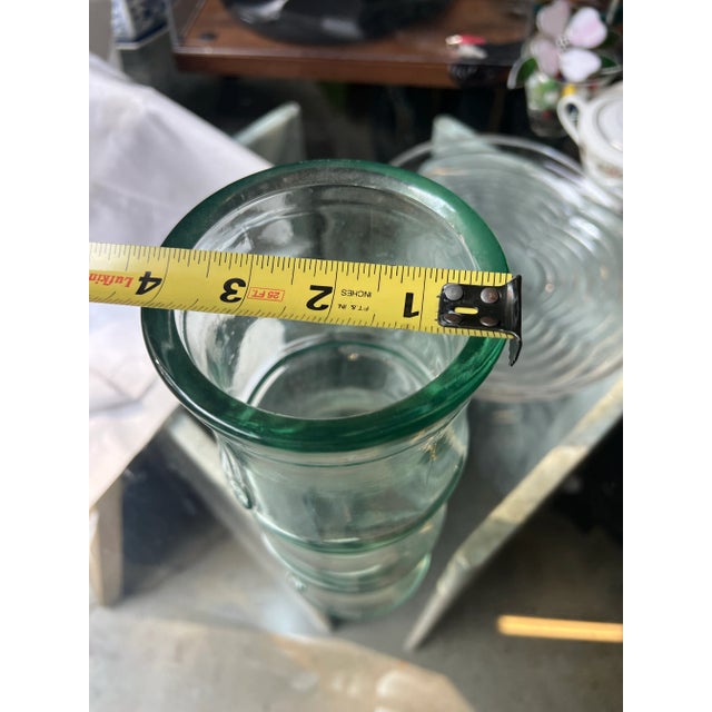 Wood 1970s Green Glass Bamboo Vintage Vase For Sale - Image 7 of 11