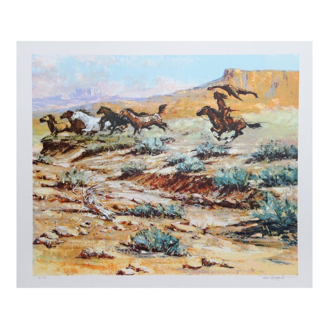 Mustangs on the Run, Signed Lithograph by Noel Daggett For Sale