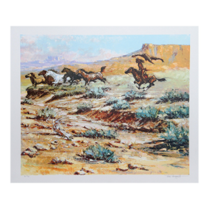 Mustangs on the Run, Signed Lithograph by Noel Daggett
