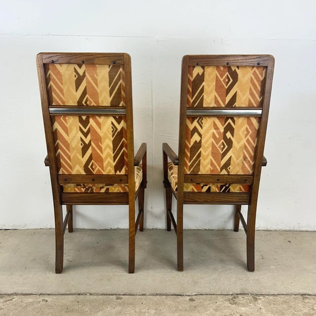 Lane Furniture Vintage Modern Highback Dining Chairs With Retro Upholstery- Set of Six For Sale - Image 4 of 11