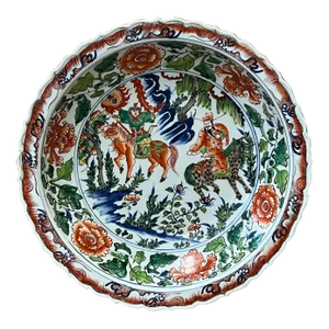Chinese Orange White Porcelain People Scenery Display Charger Plate