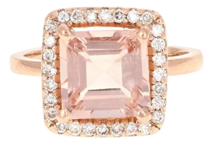 Mid 20th Century Morganite Diamond Rose Gold Engagement Ring, Size 8