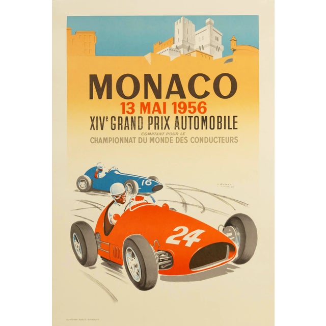 Mid-Century Modern "Monaco Grand Prix 1956" Auto Racing Lithograph Poster For Sale - Image 3 of 3