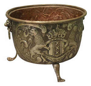 Dutch Embossed Brass Crested Log Bin, 19th Century