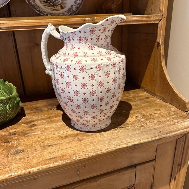 Late 19th Century Rare Large Red and White Floral Transfer-Ware English Pitcher Star & f.w. & Co For Sale - Image 4 of 4