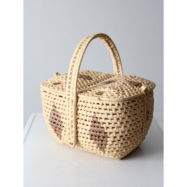 Tan Vintage Woven Basket With Double Lid For Sale - Image 8 of 12