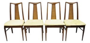 Vintage Mid Century Modern Walnut Cane Back Dining Room Side Chairs - Set of 4