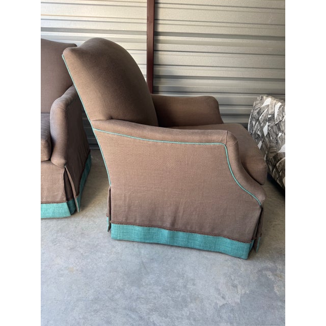 2020s Pair of Linen Lee Industries Swivel Club Chairs For Sale - Image 5 of 9