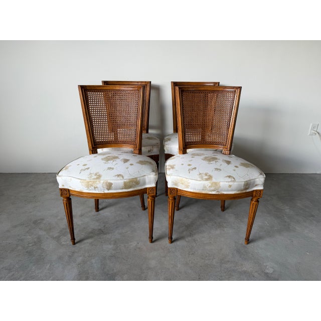 Brown Vintage French Louis XVI Style Cane Back Dining Chairs – Set of 4 For Sale - Image 8 of 12