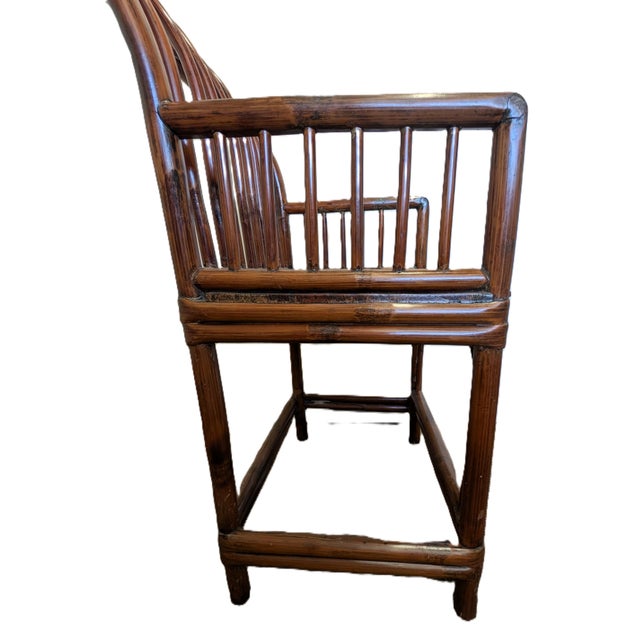 Antique Chinese Bamboo Armchair With Slatted Back and Lacquered Base For Sale - Image 9 of 10