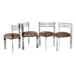 1980's Post Modern, Three Legged Chrome Milan Chairs Set/ 4 For Sale