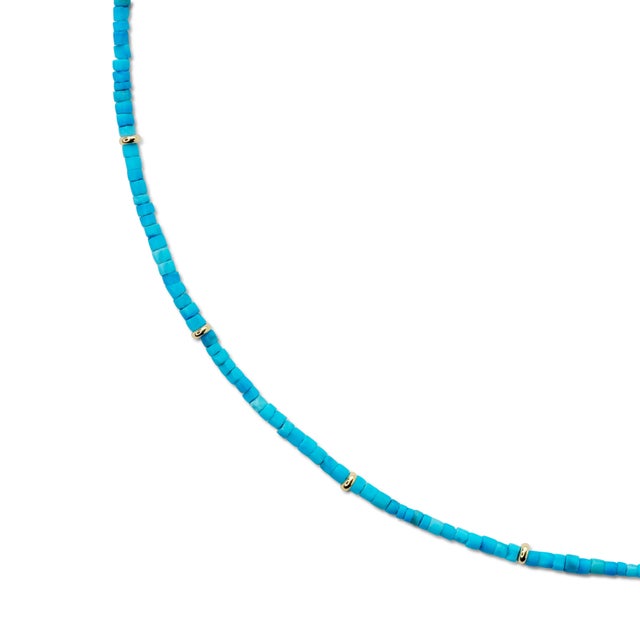 Tiny Turquoise Tube Gold Station Necklace For Sale In New York - Image 6 of 8