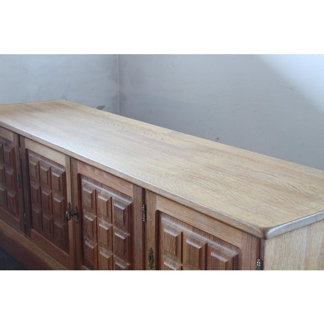 Brutalist Danish Light Oak Low Sideboard by Henning Kjærnulf, 1960s For Sale - Image 12 of 17