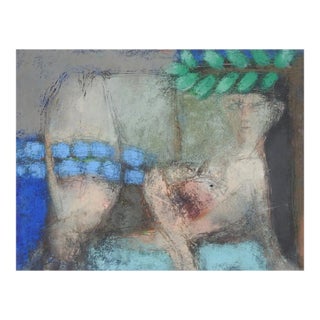 Late 20th Century Abstract Figure Pastel Painting For Sale