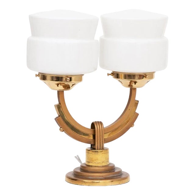 French Art Deco Twin Branch Modernist Table Lamp, 1930s For Sale